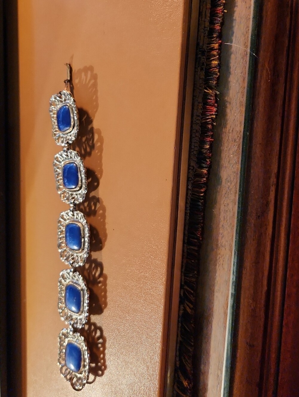 Vintage Silver-Tone Bracelet with Rich Blue Cabochons